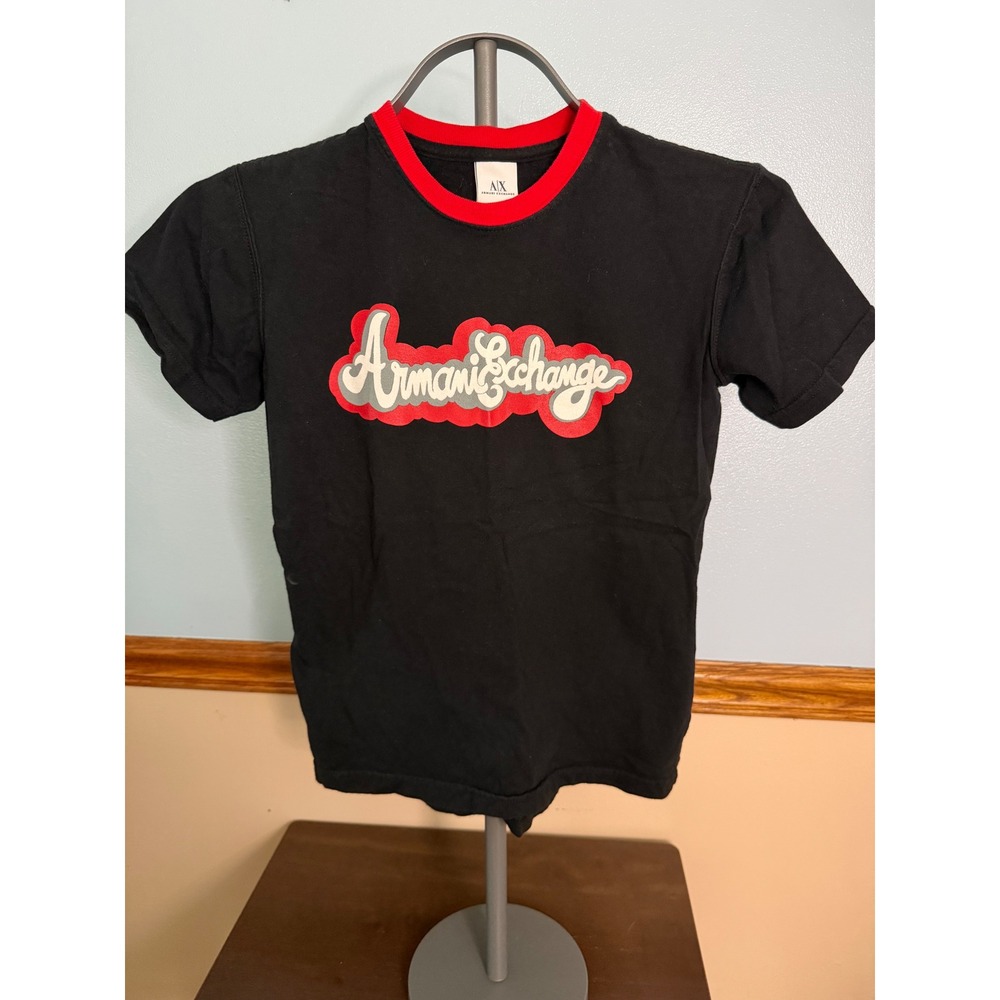 Armani Exchange AX Black Red Ringer Graphic Logo T-Shirt Womens Small USA Made
